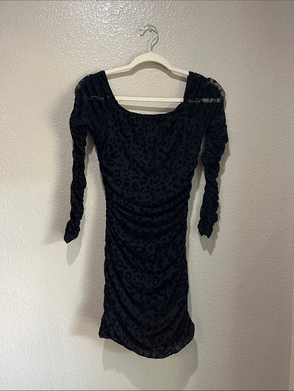 Papermoon Black burnt velvet Leopard-Print Ruched Mini Dress Sz S Whimsigoth